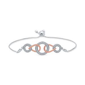 Diamond Interlocking Link Bolo Bracelet Sterling Silver 14k Rose Gold-Plate #69